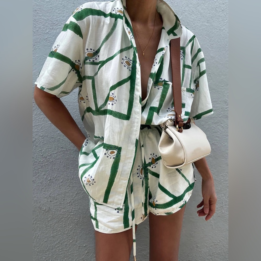 COMMENSE Print Drawstring Shorts Set - size Small